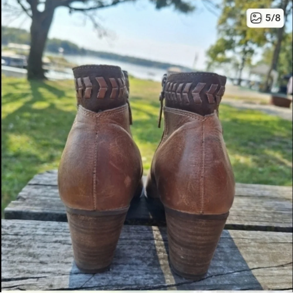 OLUKAI Tan Brown Leather Ankle Boots